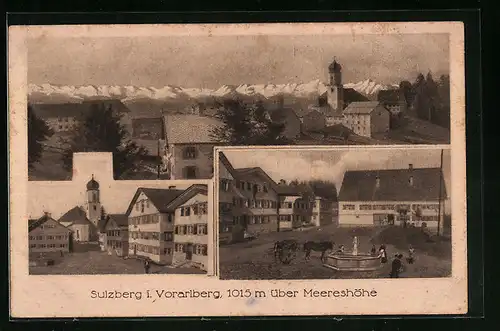 AK Sulzberg, Gasthäuser Adler, Engel, Krone und Bären am Marktplatz, Totalansicht