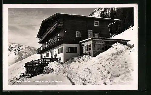 AK Gehren-Warth, Gasthaus Sonnenfluh im Winter