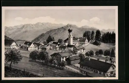 AK Sulzberg, Ortsansicht gegen das Gebirge
