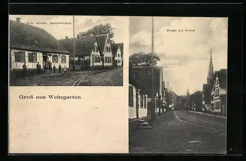 AK Weingarten, Strassenpartie mit Kirche