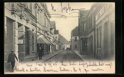 AK Varel, Obernstrasse mit Geschäften
