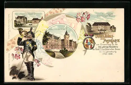 Lithographie Regensburg, Zur Erinnerung an die 150 Residenz des Fürstl. Thurn u. Taxis`schen Hauses 1748-1898