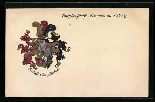 Künstler-AK Leipzig, Burschenschaft Arminia, Ritterhelm und Studentenwappen