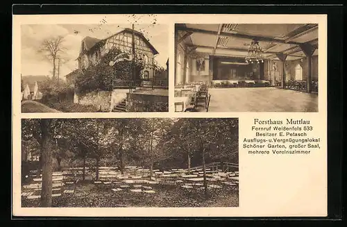 AK Weissenfels, Gasthaus Forsthaus Muttlau, Innenansicht, Garten