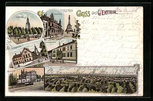 Lithographie Genthin, Landratsamt, Amtsgericht, Bahnhof