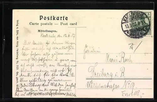 AK Karlsruhe, Baischstrasse mit Baum