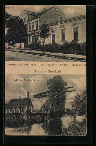 AK Grossköris, Gasthof Deutsches Haus, Zugbrücke