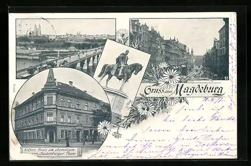 AK Magdeburg, Teilansicht mit Brücke, Strassenpartie, Letztes Haus am ehemaligen Sudenburger Thore