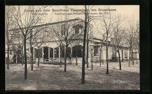 AK Zeuthen, Gasthof Sporthaus Ziegenhals am Grossinsee - Gebäude mit Garten
