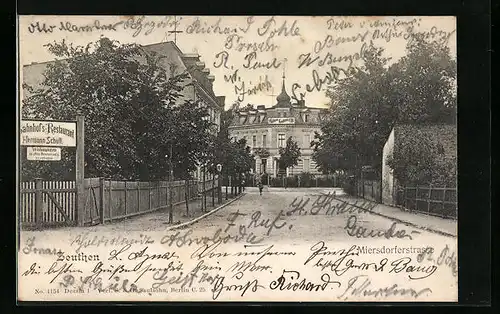 AK Zeuthen, Partie in der Miersdorferstrasse, mit Eingang zum Bahnhofs-Restaurant