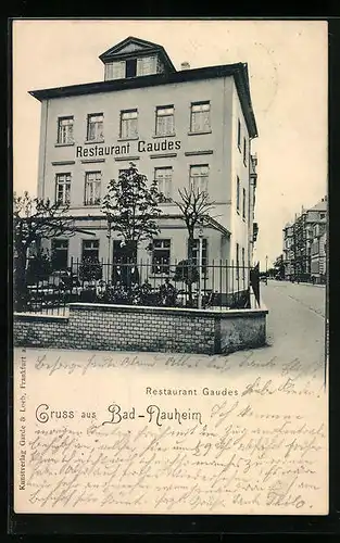 AK Bad Nauheim, Restaurant Gaudes mit Strasse und Terrasse