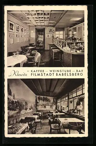 AK Potsdam-Babelsberg, Kaffee, Weinstube und Bar Klewitz in der Lindenstrasse 91, Innenansichten
