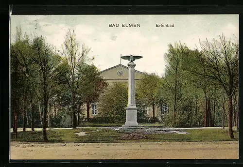 AK Bad Elmen, Erlenbad mit Denkmal