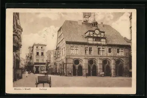 AK Minden i. Westf., Rathaus mit Geschäft