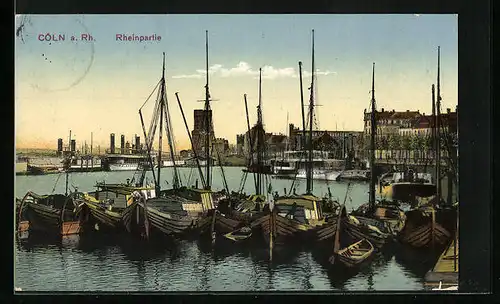 AK Köln a. Rh., Rheinpartie mit Blick in den Hafen
