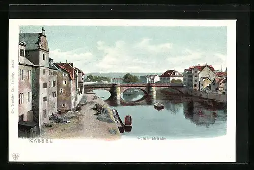 AK Kassel, Uferpartie an der Fuldabrücke