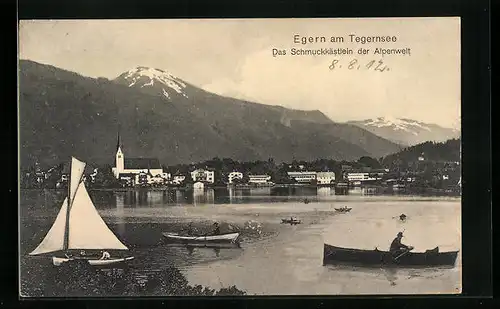 AK Egern am Tegernsee, Panorama des Ortes vom See gesehen