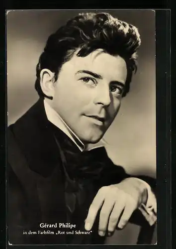 AK Schauspieler Gerard Philipe in Rot und Schwarz