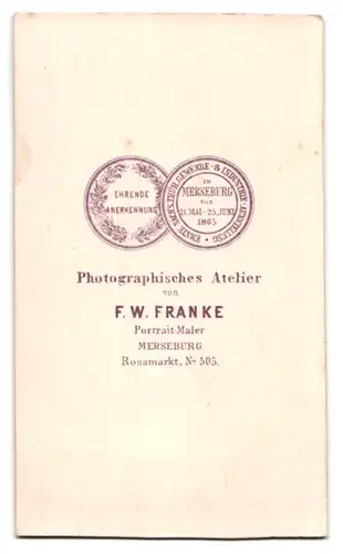 Fotografie F. W. Franke, Merseburg, junger Mann im Anzug mit Fliege und Anhänger
