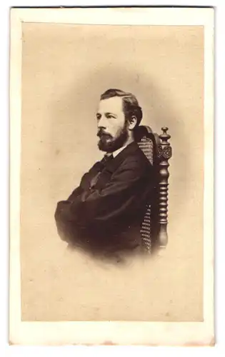 Fotografie unbekannter Fotograf und Ort, Herr im dunklen Anzug mit Vollbart, Seitenprofil
