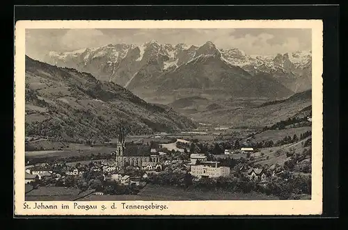 AK St. Johann im Pongau, Totale mit Blick auf das Tennengebirge