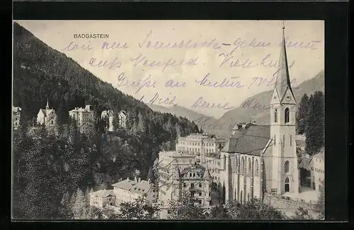 AK Badgastein, Teilansicht mit Kirche