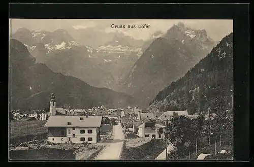 AK Lofer, Totale mit Gebirgswand