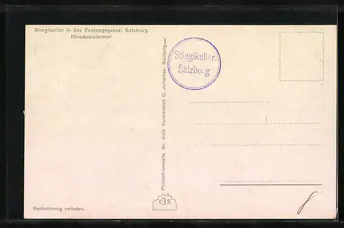 AK Salzburg, Stieglkeller in der Festungsgasse, Hirschenzimmer