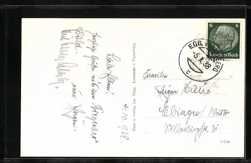 AK Egg, Ortsansicht mit Wiesen