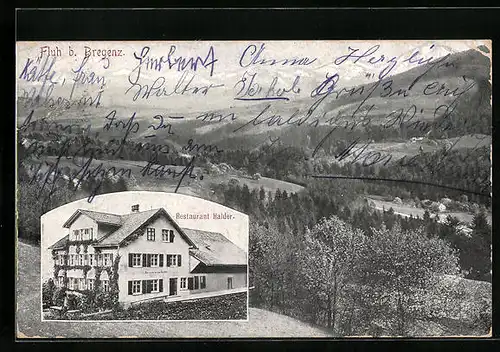 AK Fluh b. Bregenz, Restaurant Halder, Panoramablick von einer Anhöhe