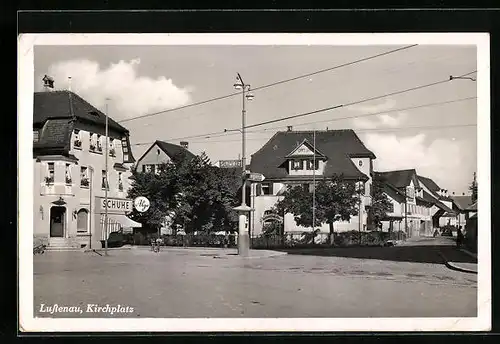 AK Lustenau, Kirchplatz mit Cafe Wien und Schuhgeschäft