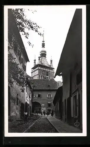 AK Schässburg, Ortsansicht mit Turm