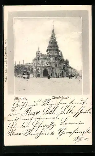 AK München, Strassenbahn am Löwenbräu-Keller