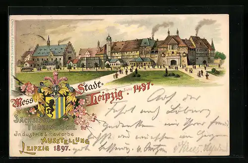 Lithographie Leipzig, Sächsisch-Thüringische Industrie- & Gewerbe-Ausstellung 1897, Ausstellungsgebäude
