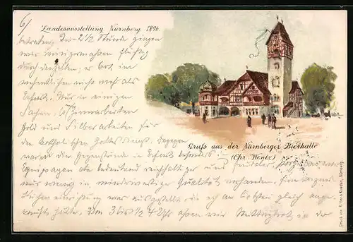 Lithographie Nürnberg, Landesausstellung 1896, Gasthaus Nürnberger Bierhalle