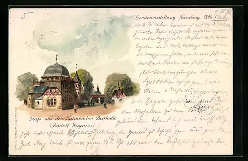 Lithographie Nürnberg, Landesausstellung 1896, Gasthaus Kulmbacher Bierhalle