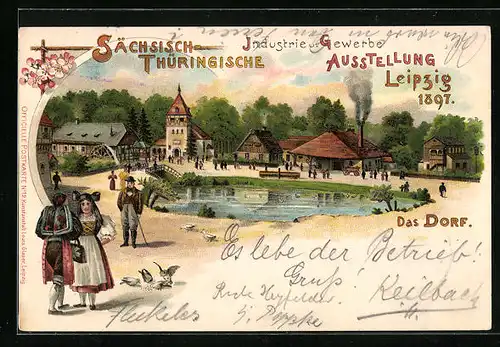 Lithographie Leipzig, Sächsisch-Thüringische Industrie- & Gewerbe-Ausstellung 1897, Das Dorf