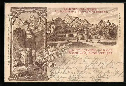 Lithographie Düsseldorf, Industrie-, Geerbe- und Kunst-Ausstellung 1902, Suldental & Zillertal i. d. Tiroler Hochalpen