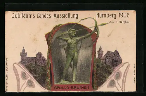 Künstler-AK Nürnberg, Jubiläums-Landes-Ausstellung 1906, Apollo-Brunnen