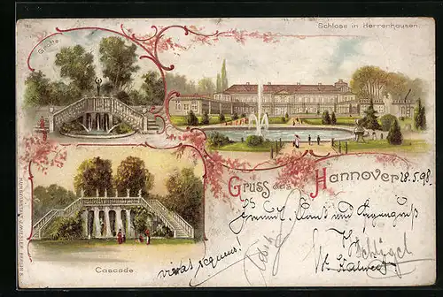 Lithographie Hannover, Schloss in Herrenhausen, Cascade, Grotte