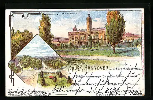 Lithographie Hannover, Technische Hochschule, Herrenhäuser-Allee