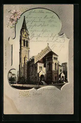 AK Stuttgart, Friedenskirche im Passepartoutrahmen