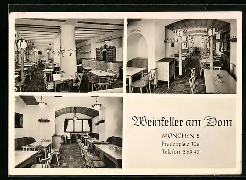 AK München, Gasthaus Weinkeller am Dom, Frauenplatz 10 a, Innenansichten