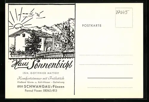 Künstler-AK Schwangau /Füssen, Hotel Haus Sonnenbichl