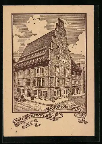 Künstler-AK Hannover, Lebensmittel-Grosshandlung Ernst-Grote AG, Breitestrasse 7-10, Reklame für Ernst Grote-Kaffee