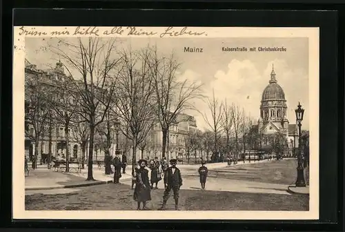 AK Mainz, Kaiserstrasse mit Christuskirche