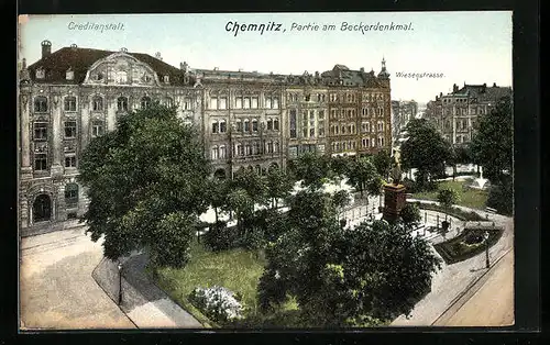 AK Chemnitz, Partie am Beckerdenkmal, mit Creditanstalt
