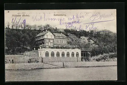 AK Mülheim /Ruhr, Gasthaus Kahlenberg von der Ruhr gesehen