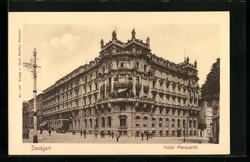 AK Stuttgart, Hotel Marquardt mit Strasse