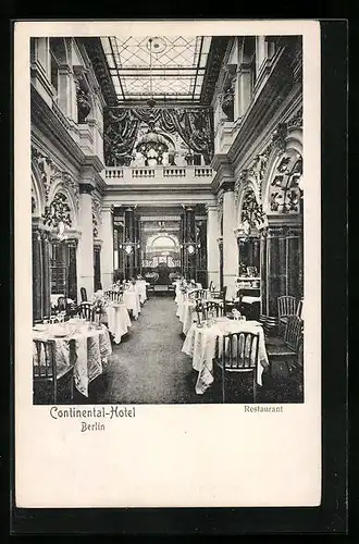 AK Berlin, Continental-Hotel, Neustädtische Kirchstrasse 6-7, Innenansicht Restaurant